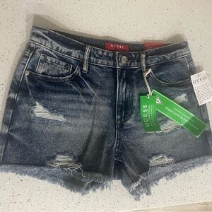 GUESS Distressed Dark Blue Jean Shorts